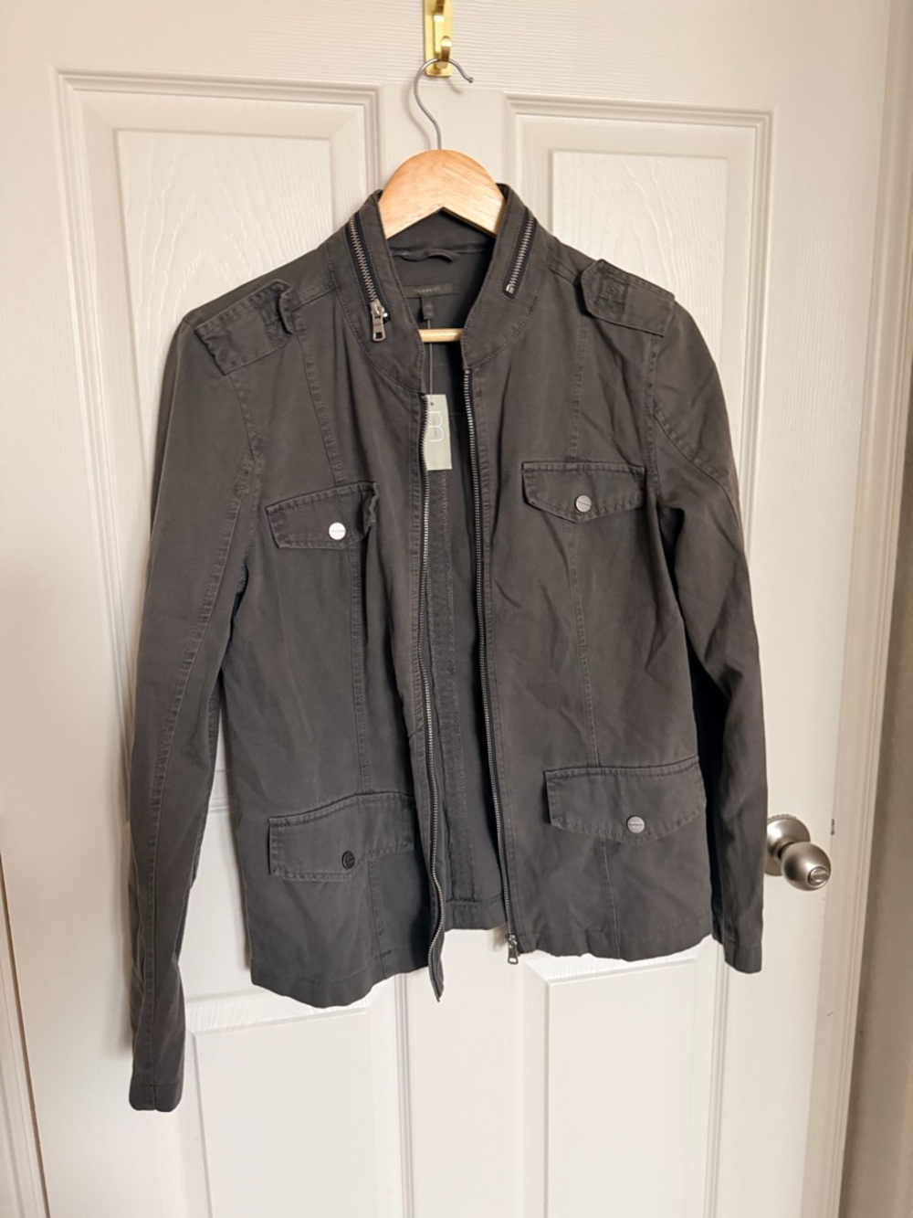 NWT Maurices Dark Gray Utility Jacket with Snap Pockets and Zippers Size M